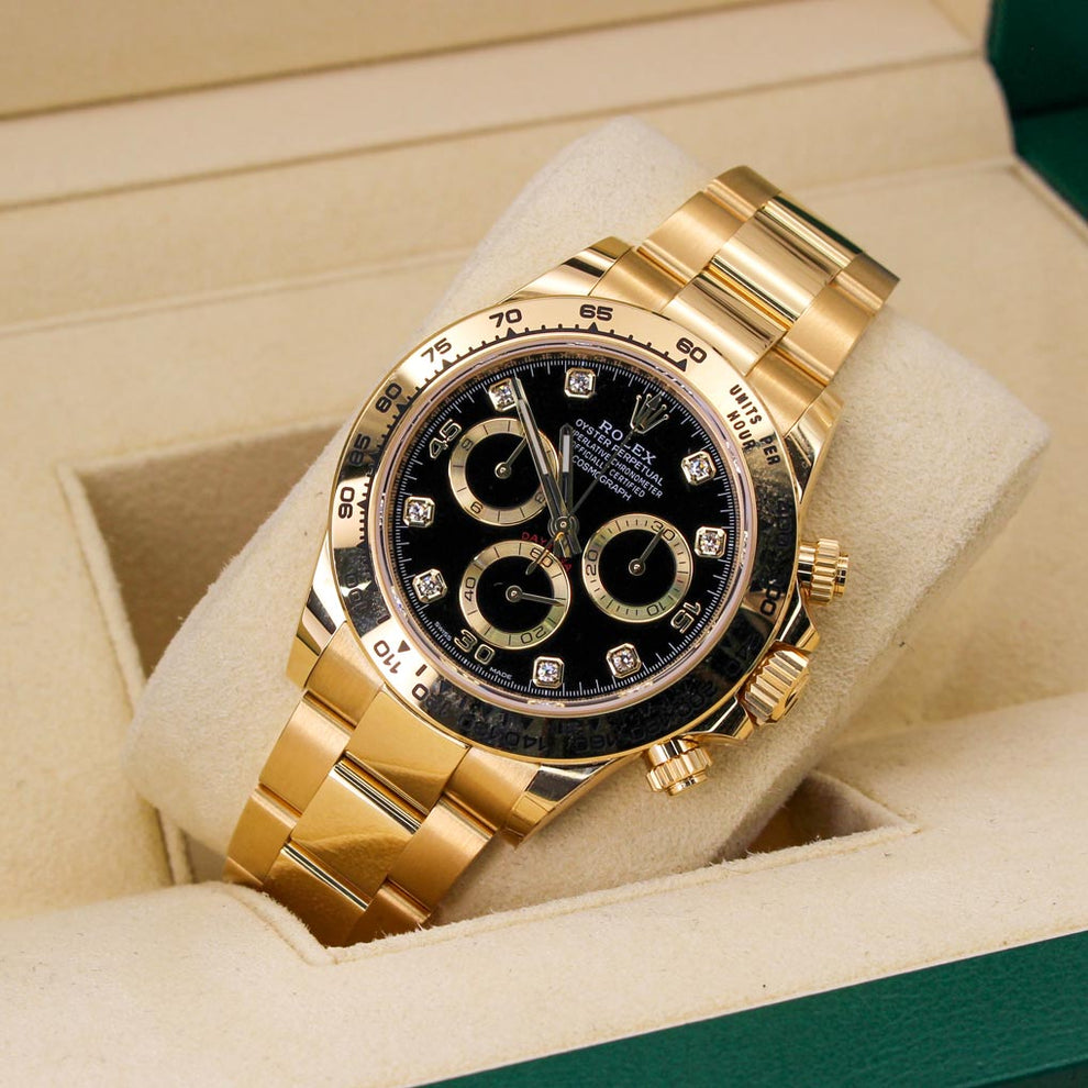 2022 Rolex Cosmograph Daytona 116508 black diamond-set dial with yellow gold Oyster bracelet