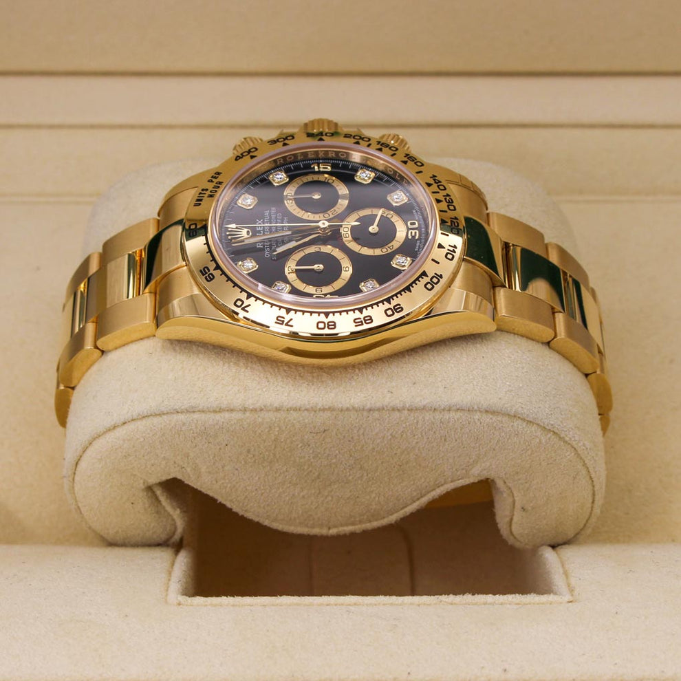 Rolex Cosmograph Daytona 116508 yellow gold Oyster bracelet and black diamond-set dial