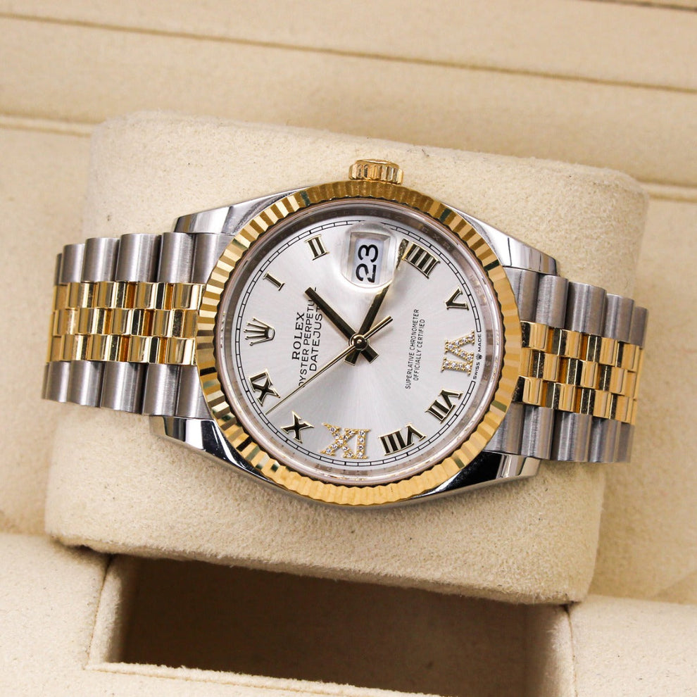 Rolex Datejust 36 126233 Jubilee Bracelet White Dial Yellow Gold 2022 Pristine Condition Fluted Bezel 36mm Mechanical Watch - product image from Imperia...