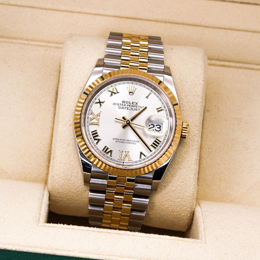 Rolex Datejust 36 126233 Jubilee Bracelet White Dial Yellow Gold 2022 Pristine Condition Fluted Bezel 36mm Mechanical Watch - product image from Imperia...