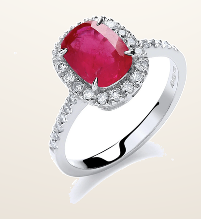IT_ROLE:detail_crop | 18ct White Gold 0.25ct Diamond, Cushion 1.9ct Ruby Ring