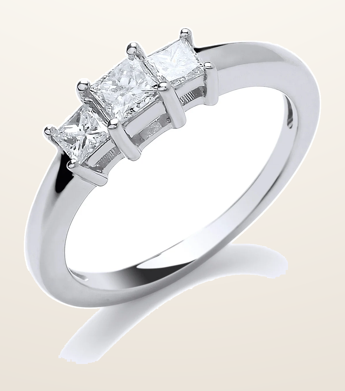 IT_ROLE:detail_crop | 18ct White Gold 0.50ct Princess Cut Diamond Trilogy Ring