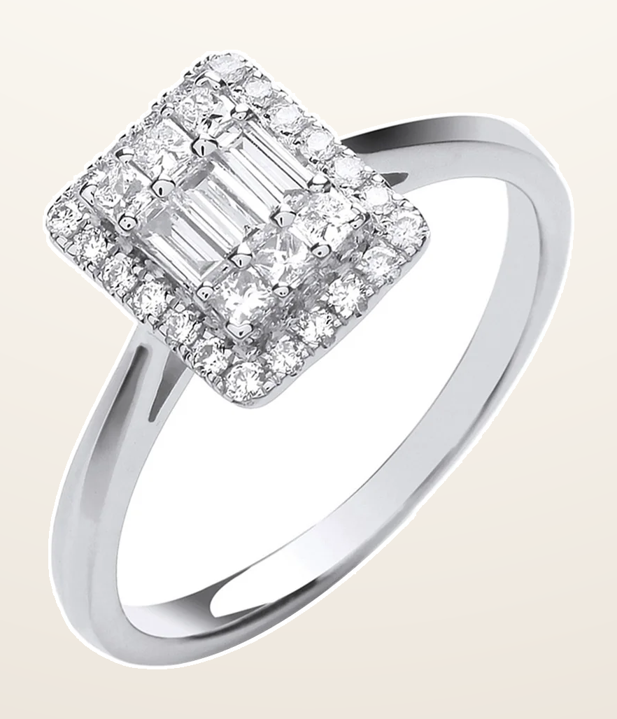 IT_ROLE:detail_crop | 18ct White Gold 0.50ctw Rectangular Halo Style Ring