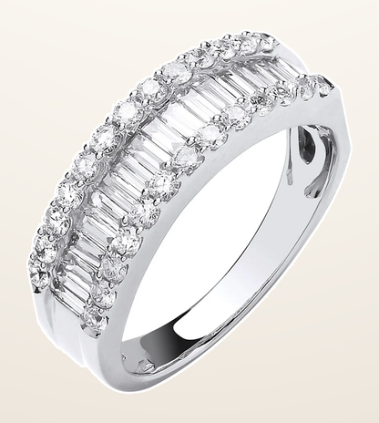 IT_ROLE:detail_crop | 18ct White Gold 1.00ct Baguette & Brilliant Cut Diamond ET Ring
