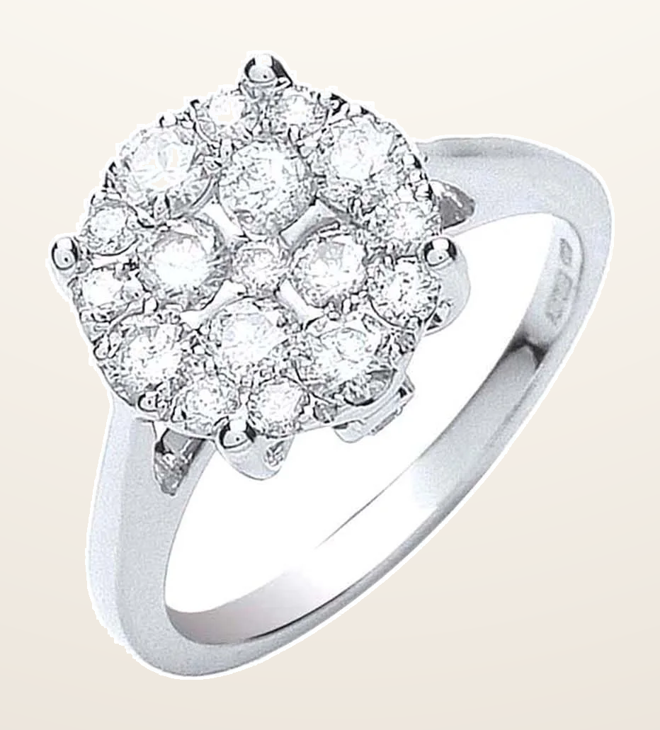 IT_ROLE:detail_crop | 18ct White Gold 1.00ct Cluster Diamond Ring