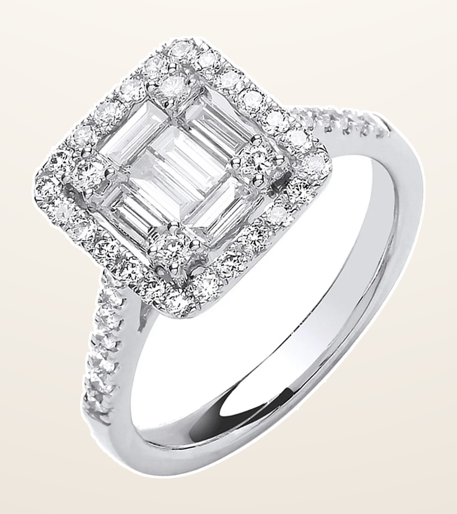 IT_ROLE:detail_crop | 18ct White Gold 1.00ct Square Halo Style Ring