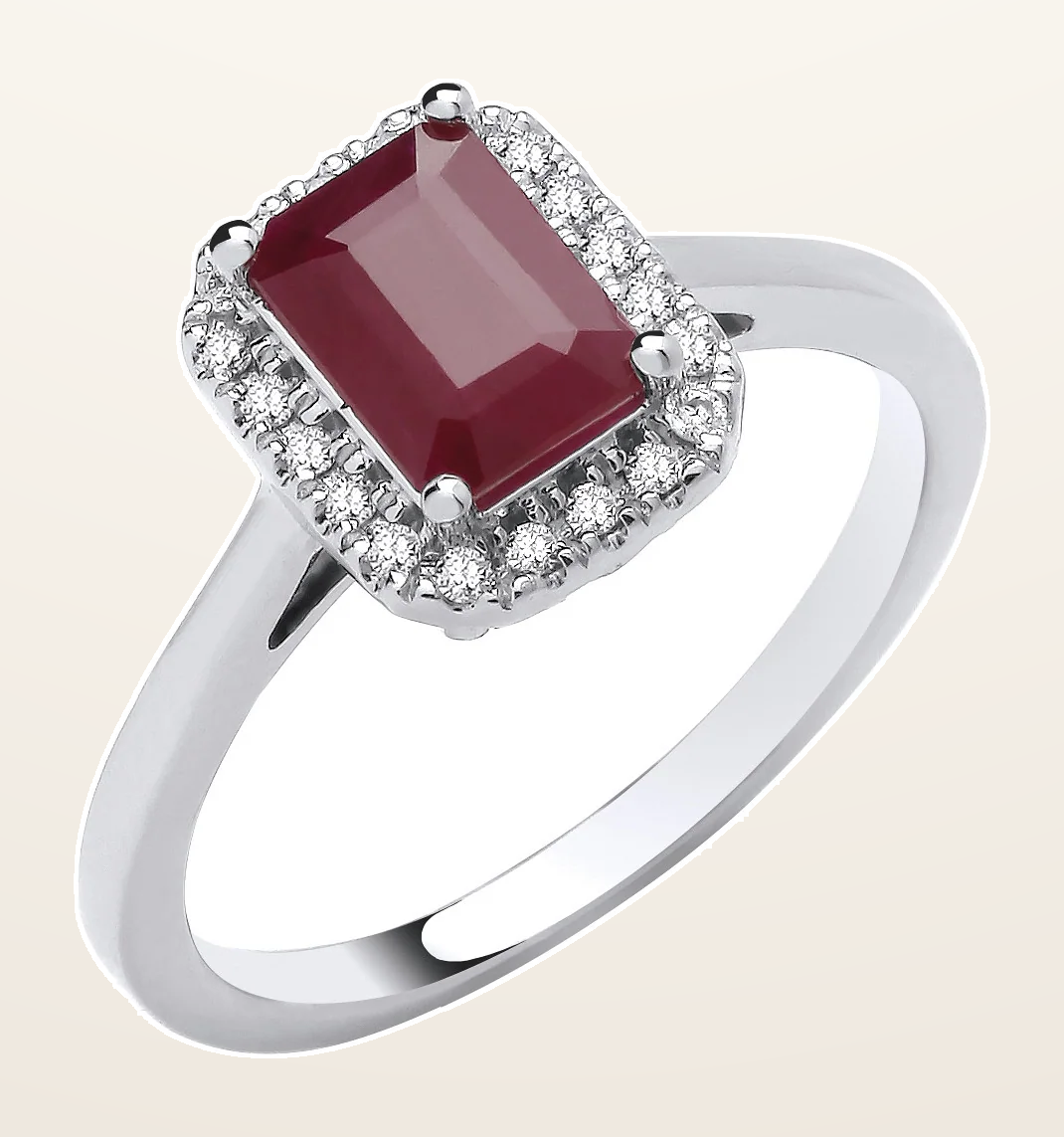 IT_ROLE:detail_crop | 18ct White gold 1.30ct Ruby and 0.12ct Diamond Ring