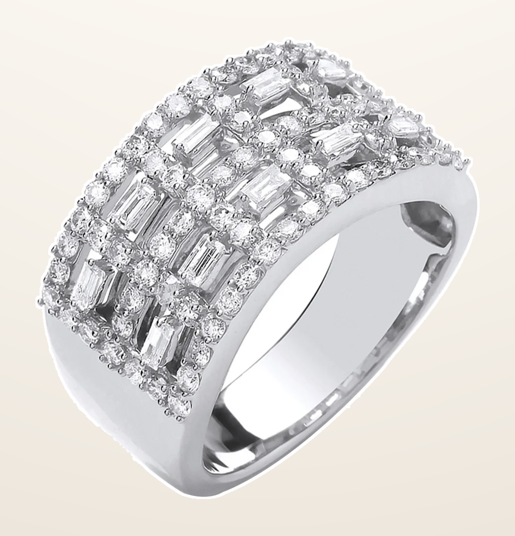 IT_ROLE:detail_crop | 18ct White Gold Baguettes & Rd 1.00ctw Diamond Dress Ring