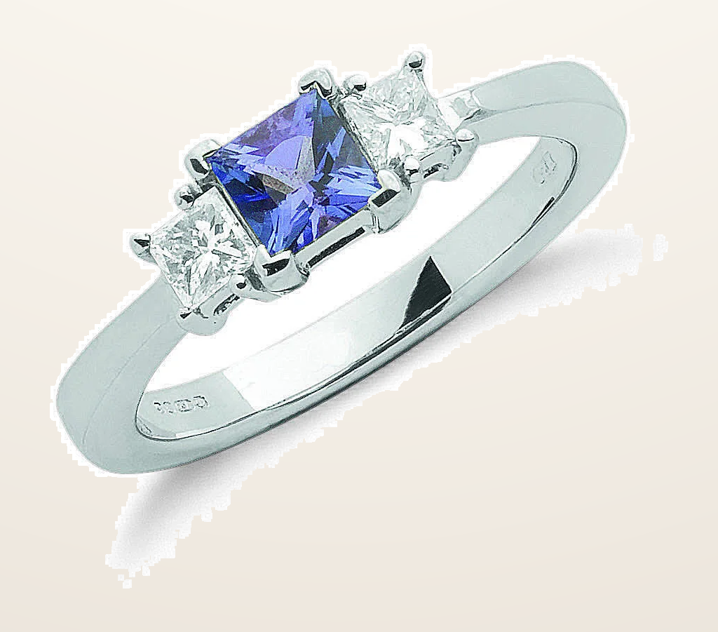 IT_ROLE:detail_crop | 18ct White Gold Princess Cut 0.20ct Diamond & 0.5ct Tanzanite Ring
