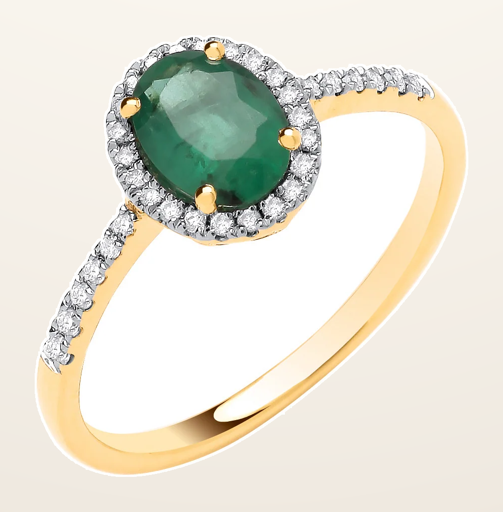 IT_ROLE:detail_crop | 18ct Yellow Gold 0.12ctw Diamond & 0.68ctw Emerald Ring