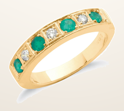 IT_ROLE:detail_crop | 18ct Yellow Gold 0.15ct Diamond & 0.70ct Emerald Eternity Ring