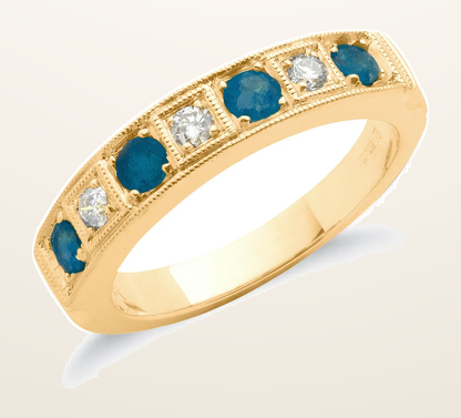 IT_ROLE:detail_crop | 18ct Yellow Gold 0.15ct Diamond & 0.80ct Blue Sapphire Eternity Ring