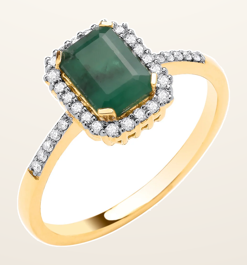 IT_ROLE:detail_crop | 18ct Yellow Gold 0.16ctw Diamond & 1.03ctw Emerald Ring