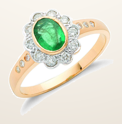 IT_ROLE:detail_crop | 18ct Yellow Gold 0.35ct Diamond & 0.75ct Emerald Cluster Ring