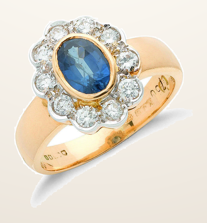 IT_ROLE:detail_crop | 18ct Yellow Gold 0.35ct Diamond & 0.80ct Blue Sapphire Cluster Ring