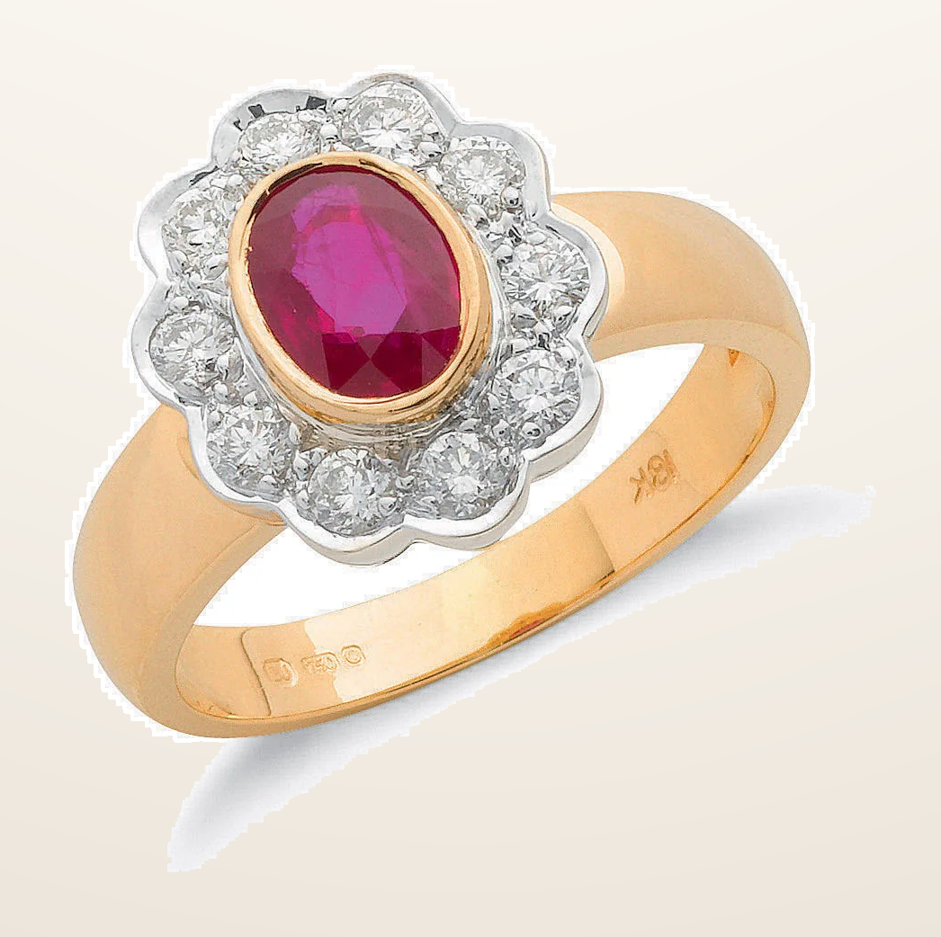 IT_ROLE:detail_crop | 18ct Yellow Gold 0.35ct Diamond & 0.80ct Ruby Cluster Ring