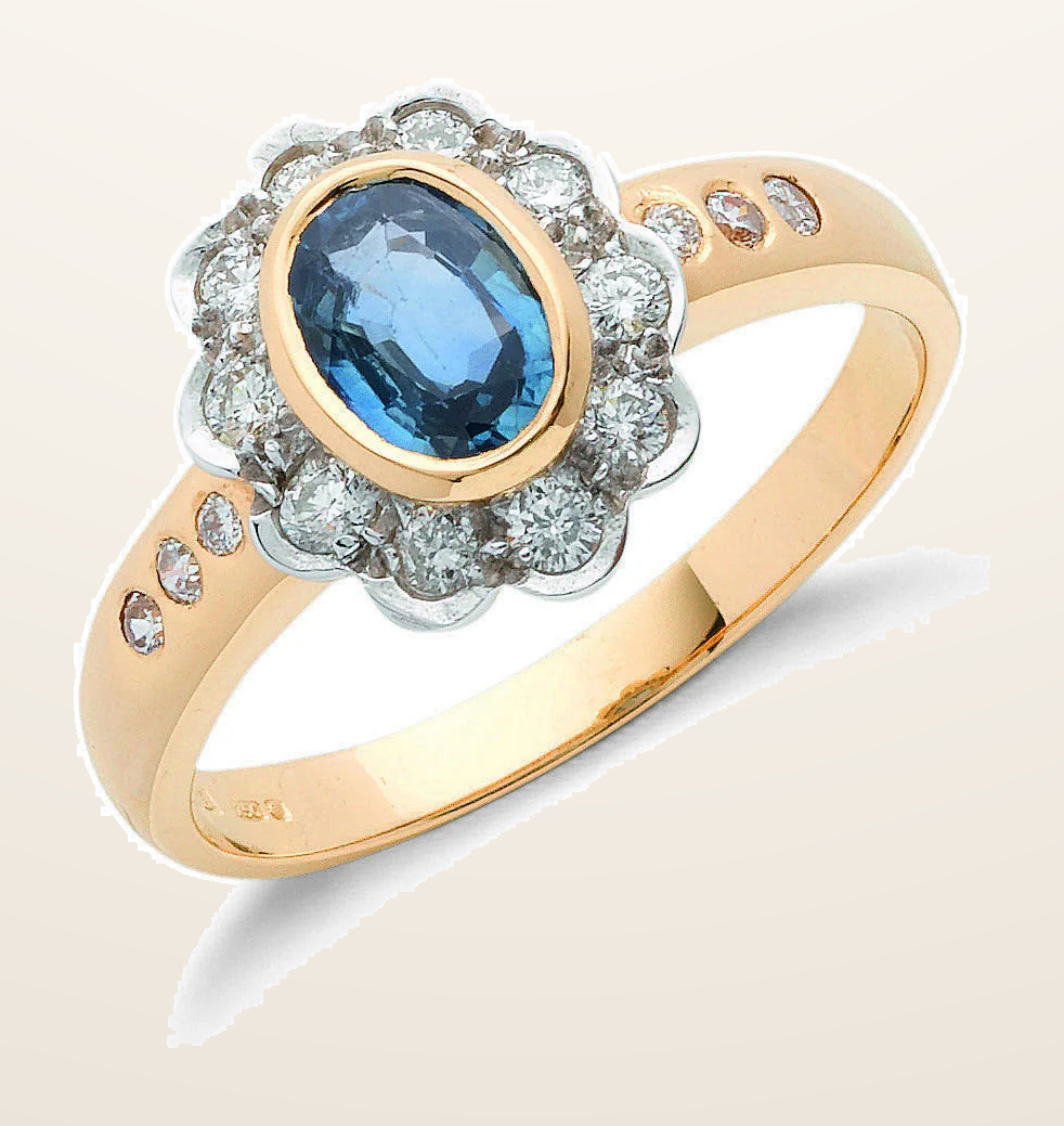 IT_ROLE:detail_crop | 18ct Yellow Gold 0.36ct Diamond & 0.90ct Blue Sapphire Cluster Ring