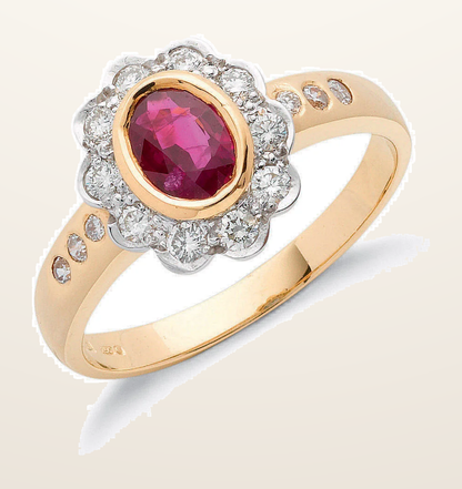 IT_ROLE:detail_crop | 18ct Yellow Gold 0.36ct Diamond & 0.90ct Ruby Cluster Ring