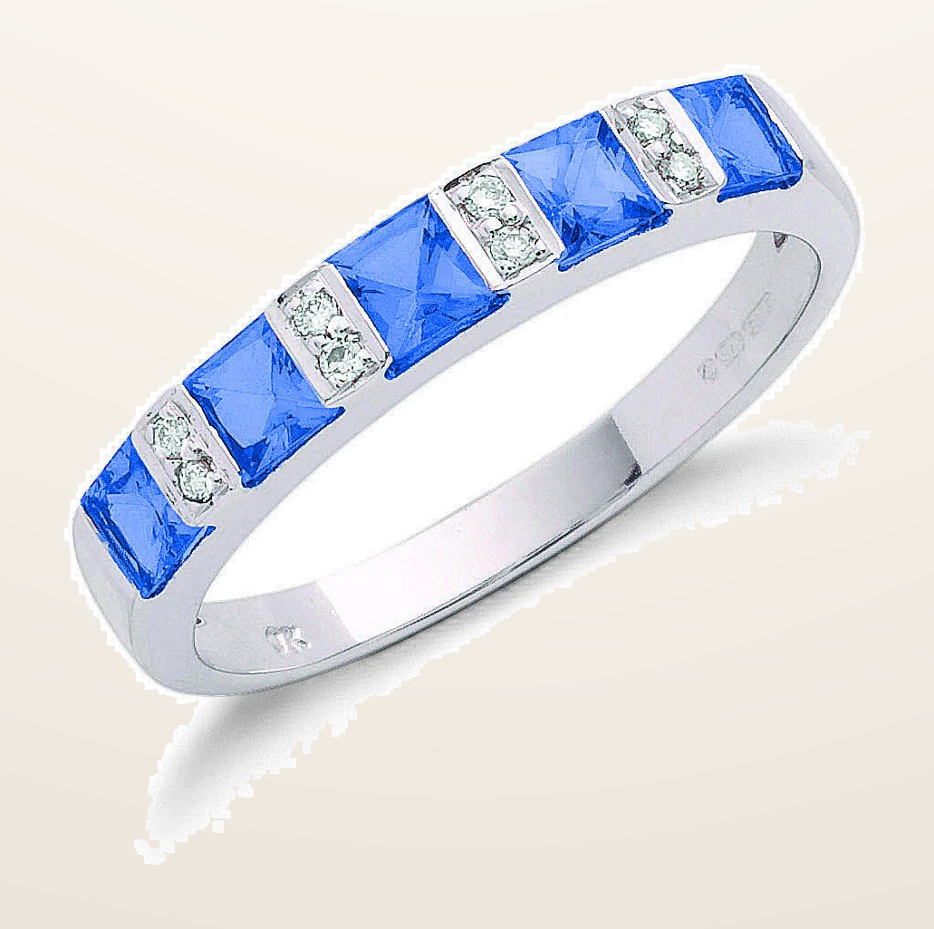 IT_ROLE:detail_crop | 9ct White Gold 0.03ct Diamond & 0.90ct Tanzanite Eternity Ring