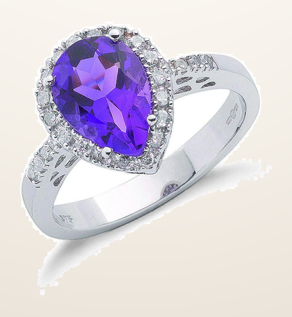 IT_ROLE:detail_crop | 9ct White Gold 0.18ct Diamond & 1.60ct Amethyst Ring