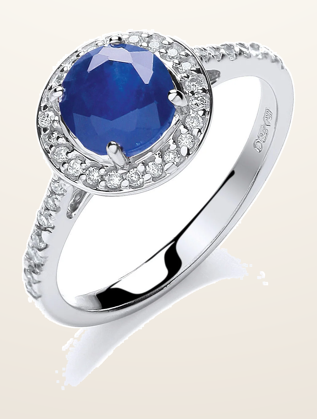 IT_ROLE:detail_crop | 9ct White Gold 0.20ct Diamond, 0.65ct 5mm Sapphire Ring