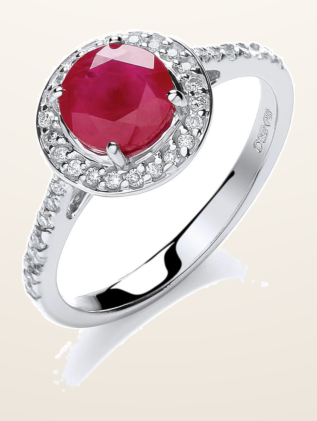 IT_ROLE:detail_crop | 9ct White Gold 0.20ct Diamond, 0.70ct 5mm Ruby Ring