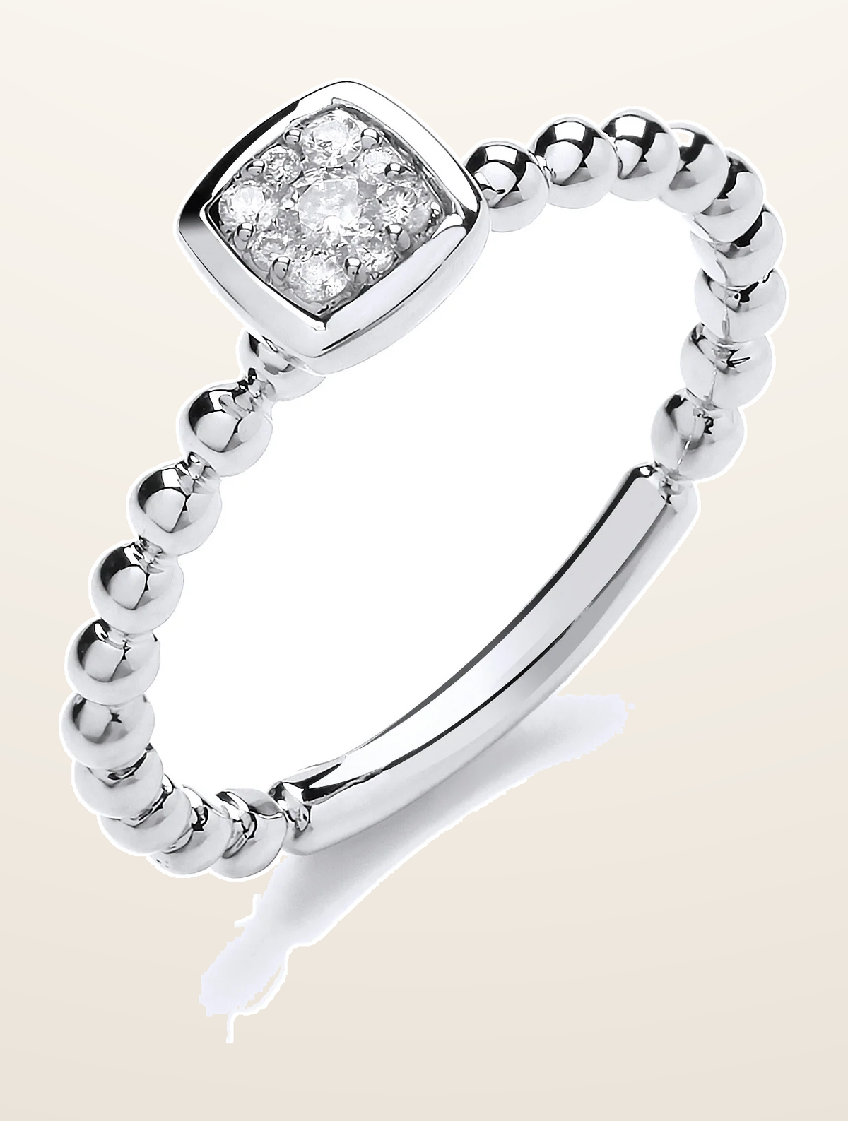 IT_ROLE:detail_crop | 9ct White Gold 0.10ct Beaded Shank Square top Ring