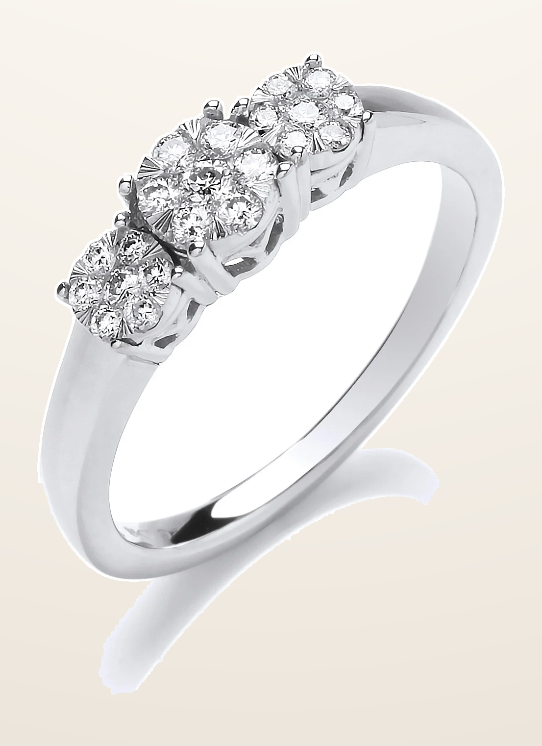 IT_ROLE:detail_crop | 9ct White Gold Illusion Clusters Trilogy 0.25ctw Diamond Ring