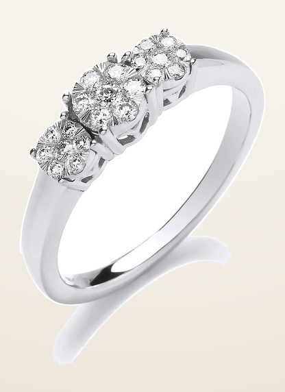 IT_ROLE:detail_crop | 9ct White Gold Illusion Clusters Trilogy 0.25ctw Diamond Ring