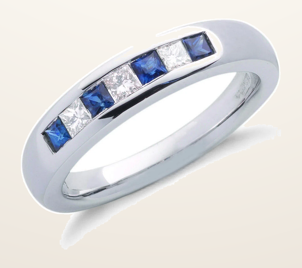 IT_ROLE:detail_crop | 9ct White Gold Princess Cut 0.20ct Diamond & 0.35ct Blue Sapphire Eternity Ring