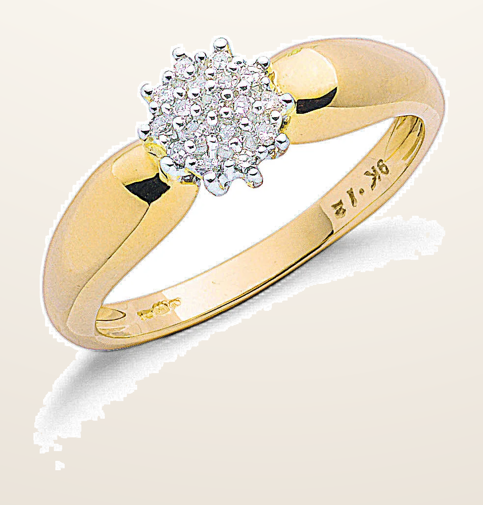 IT_ROLE:detail_crop | 9ct Yellow Gold 0.13ctw Diamond Cluster Ring