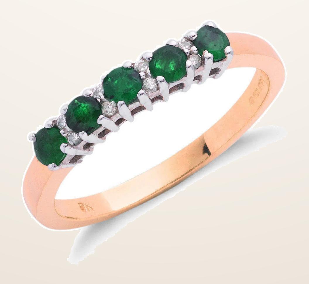 IT_ROLE:detail_crop | 9ct Yellow Gold 0.06ct Diamond & 0.50ct Emerald Eternity Ring