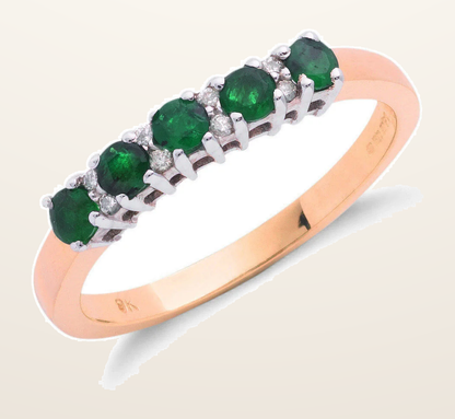 IT_ROLE:detail_crop | 9ct Yellow Gold 0.06ct Diamond & 0.50ct Emerald Eternity Ring