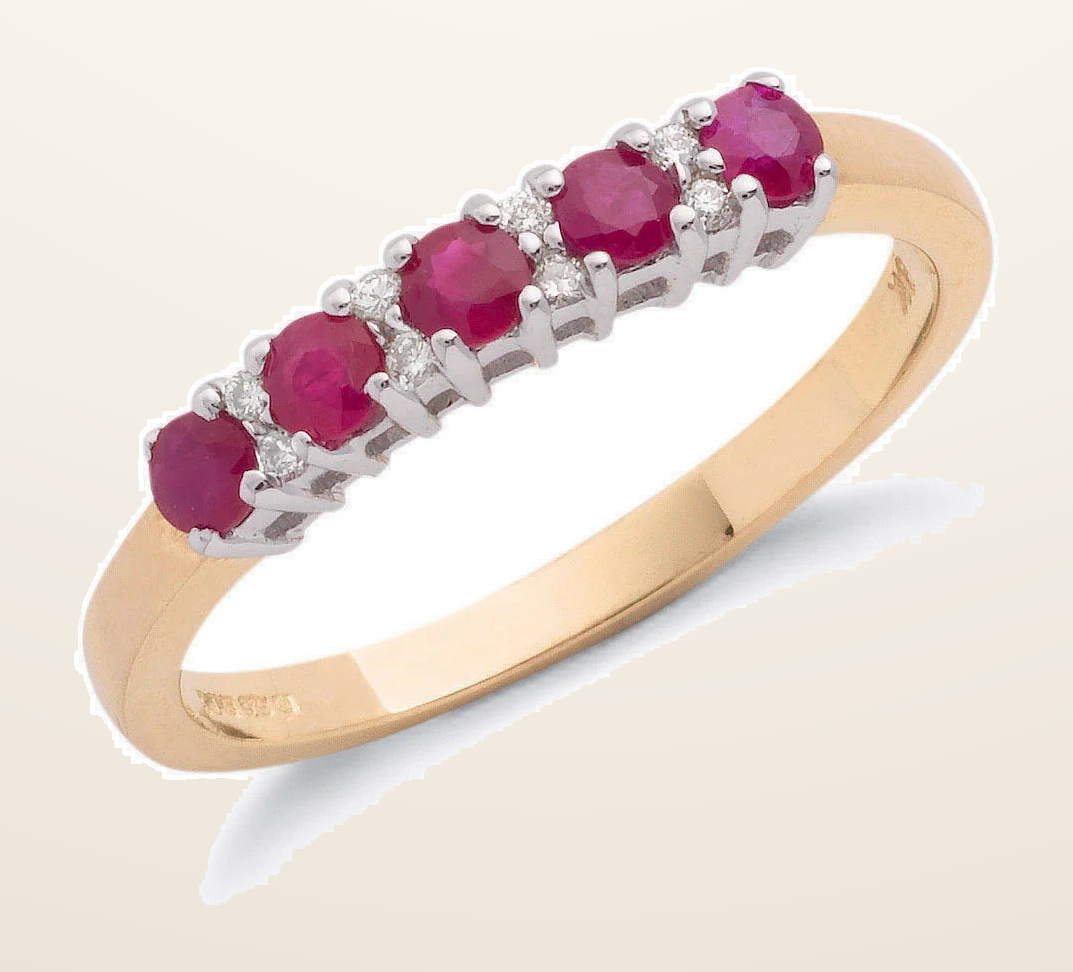 IT_ROLE:detail_crop | 9ct Yellow Gold 0.06ct Diamond & 0.70ct Ruby Eternity Ring