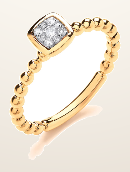IT_ROLE:detail_crop | 9ct Yellow Gold 0.10ct Beaded Shank Square top Ring
