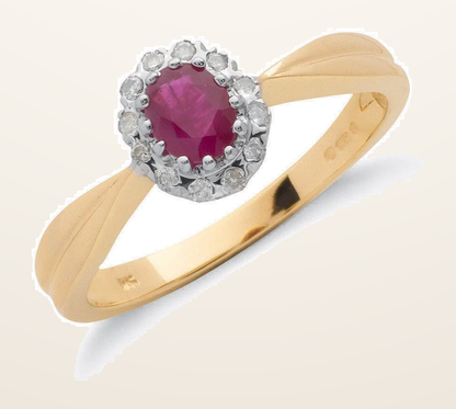 IT_ROLE:detail_crop | 9ct Yellow Gold 0.10ct Diamond & 0.50ct Ruby Cluster Ring