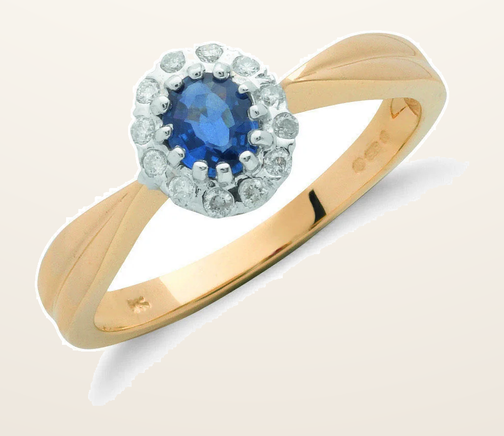 IT_ROLE:detail_crop | 9ct Yellow Gold 0.10ct Diamond & 0.50ct Sapphire Cluster Ring