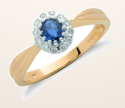 IT_ROLE:detail_crop | 9ct Yellow Gold 0.10ct Diamond & 0.50ct Sapphire Cluster Ring