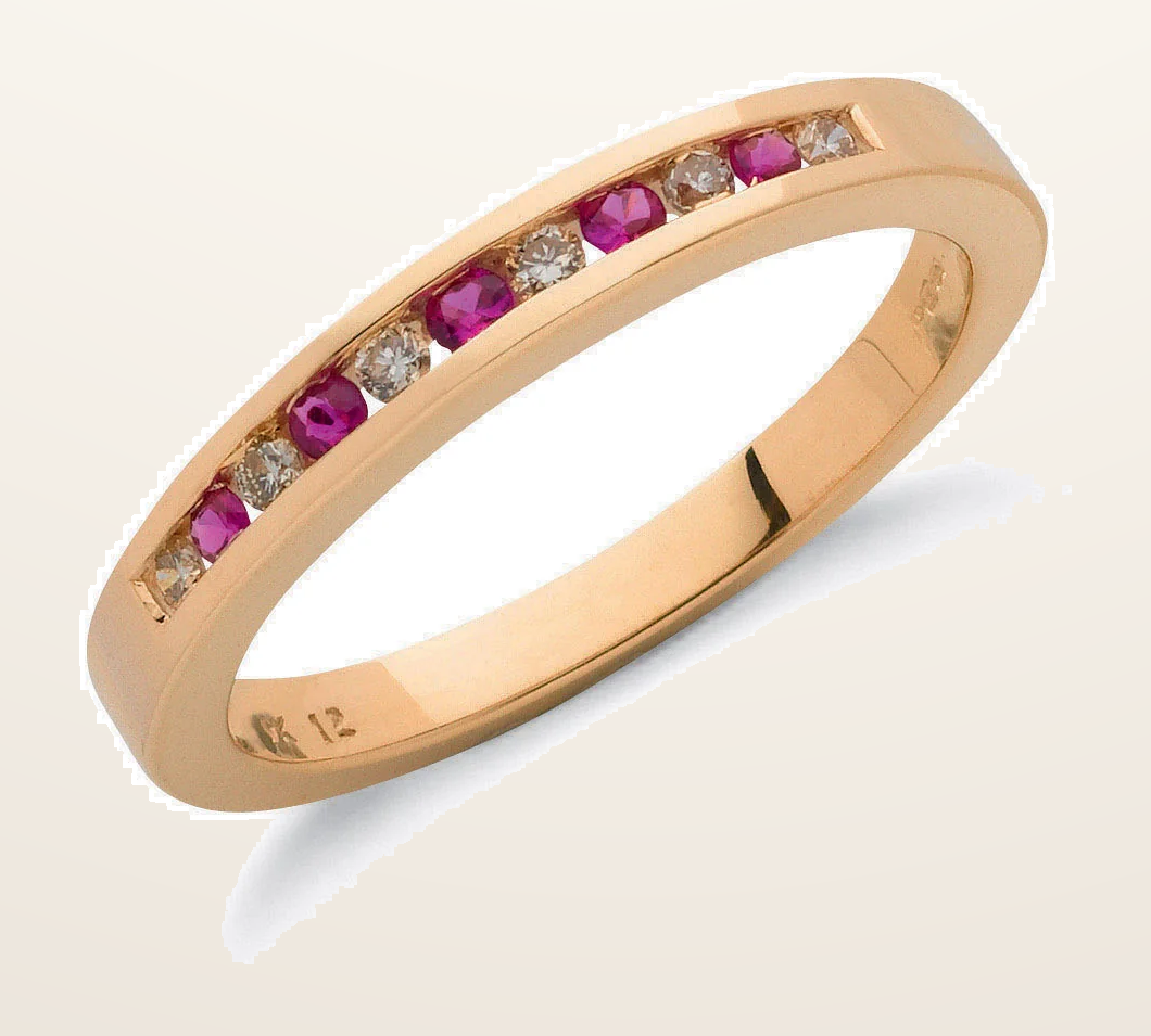 IT_ROLE:detail_crop | 9ct Yellow Gold 0.12ct Diamond & 0.16ct Ruby Eternity Ring