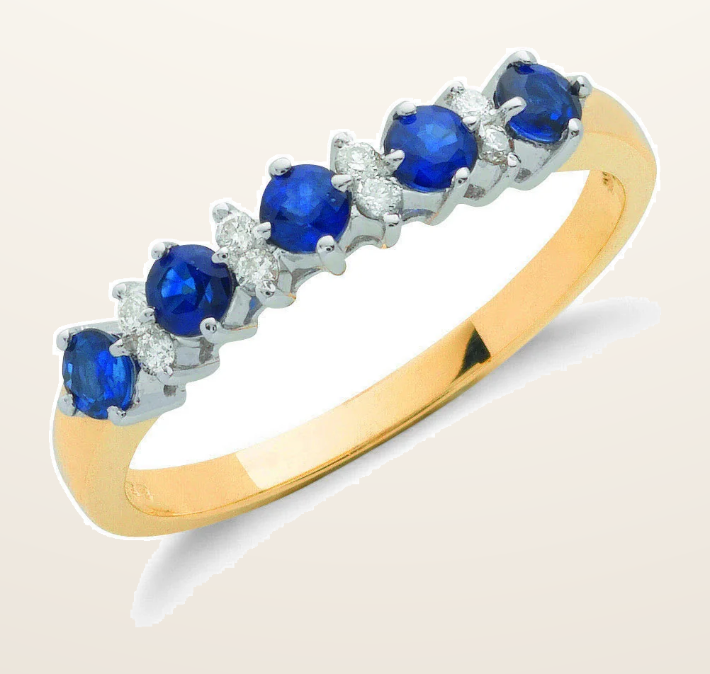 IT_ROLE:detail_crop | 9ct Yellow Gold 0.12ct Diamond & 0.65ct Blue Sapphire Eternity Ring