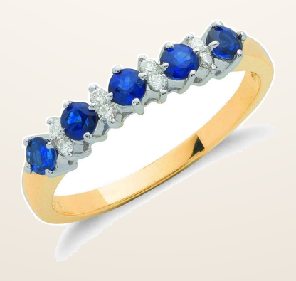 IT_ROLE:detail_crop | 9ct Yellow Gold 0.12ct Diamond & 0.65ct Blue Sapphire Eternity Ring