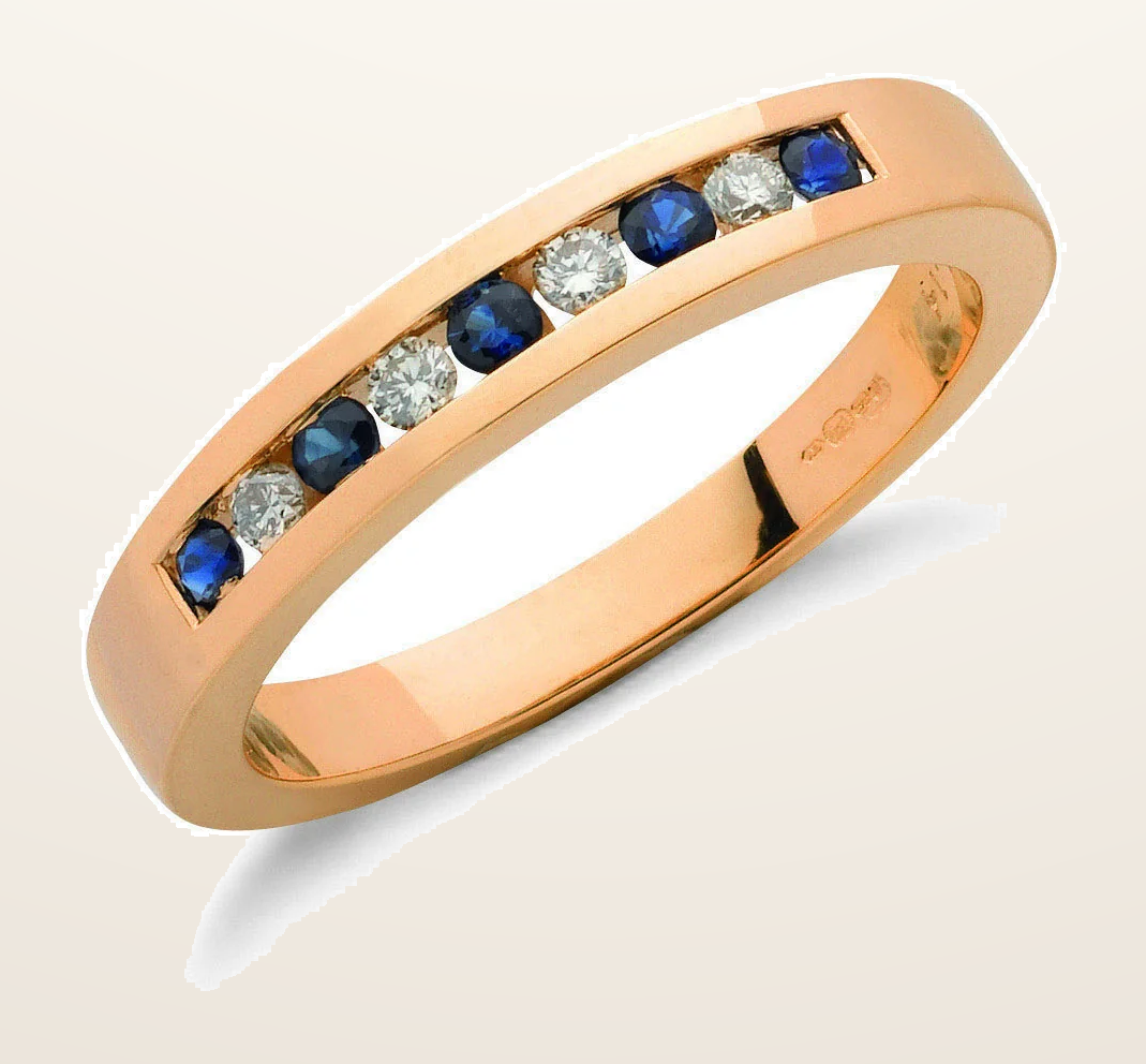 IT_ROLE:detail_crop | 9ct Yellow Gold 0.14ct Diamond & 0.31ct Blue Sapphire Eternity Ring