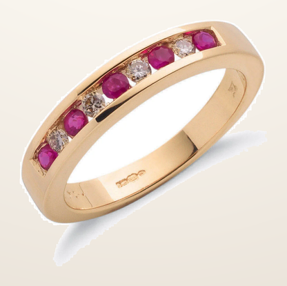 IT_ROLE:detail_crop | 9ct Yellow Gold 0.14ct Diamond & 0.31ct Ruby Eternity Ring