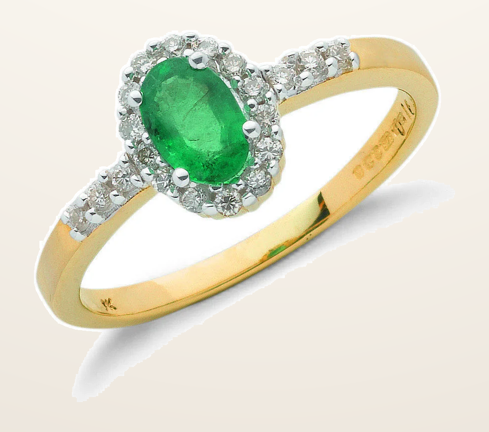 IT_ROLE:detail_crop | 9ct Yellow Gold 0.16ct Diamond & 0.45ct Emerald Cluster Ring