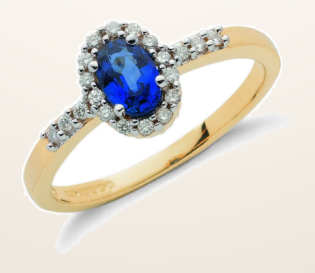 IT_ROLE:detail_crop | 9ct Yellow Gold 0.16ct Diamond & 0.50ct Sapphire Cluster Ring