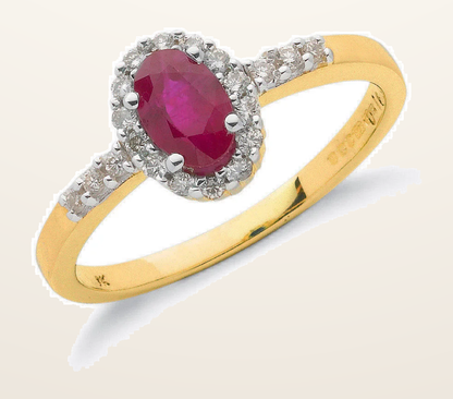 IT_ROLE:detail_crop | 9ct Yellow Gold 0.16ct Diamond & 0.55ct Ruby Cluster Ring