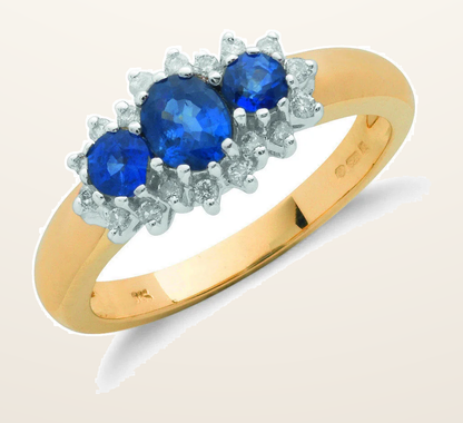 IT_ROLE:detail_crop | 9ct Yellow Gold 0.18ct Diamond & 0.90ct Sapphire Cluster Ring