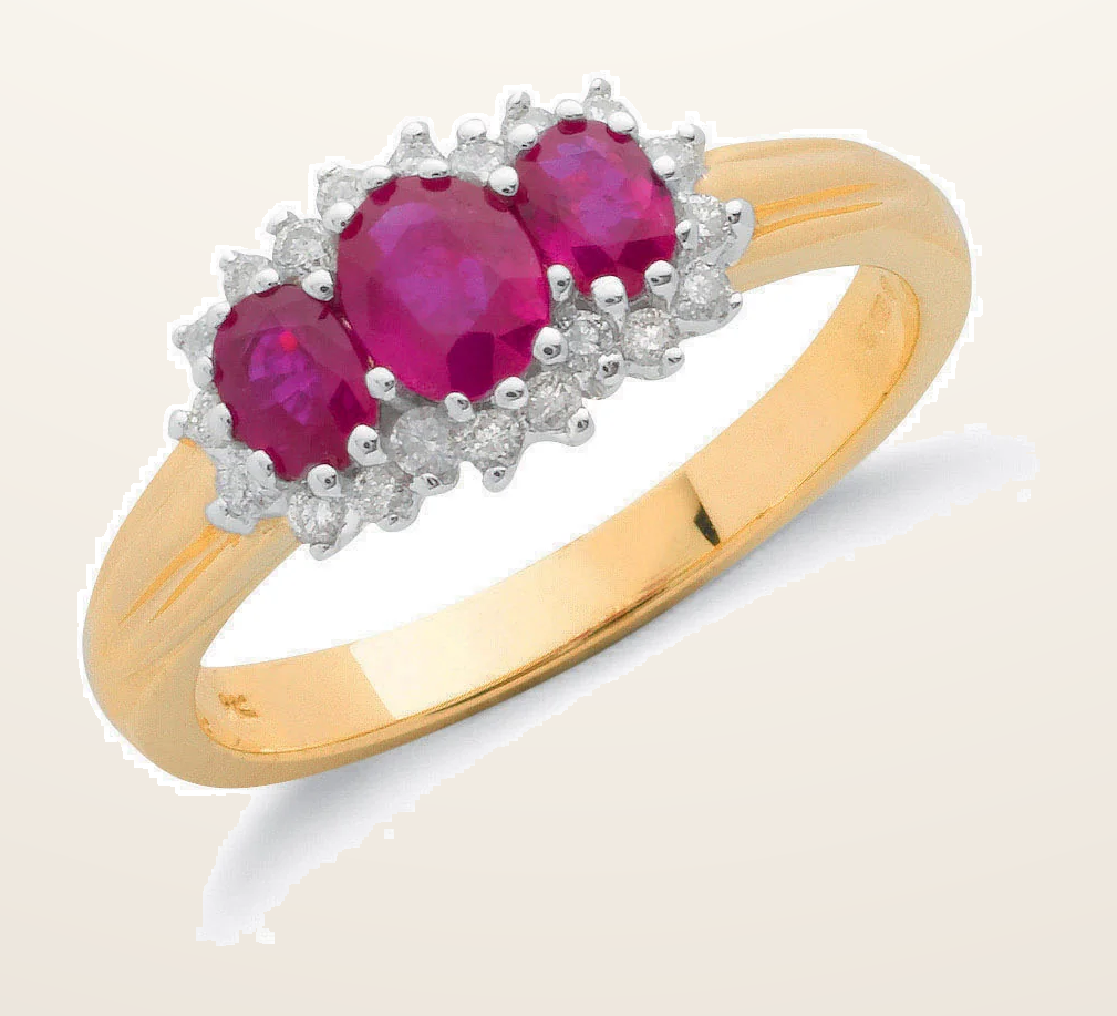 IT_ROLE:detail_crop | 9ct Yellow Gold 0.20ct Diamond & 0.85ct Ruby Cluster Ring