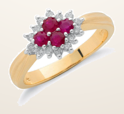 IT_ROLE:detail_crop | 9ct Yellow Gold 0.21ct Diamond & 0.45ct Ruby Cluster Ring