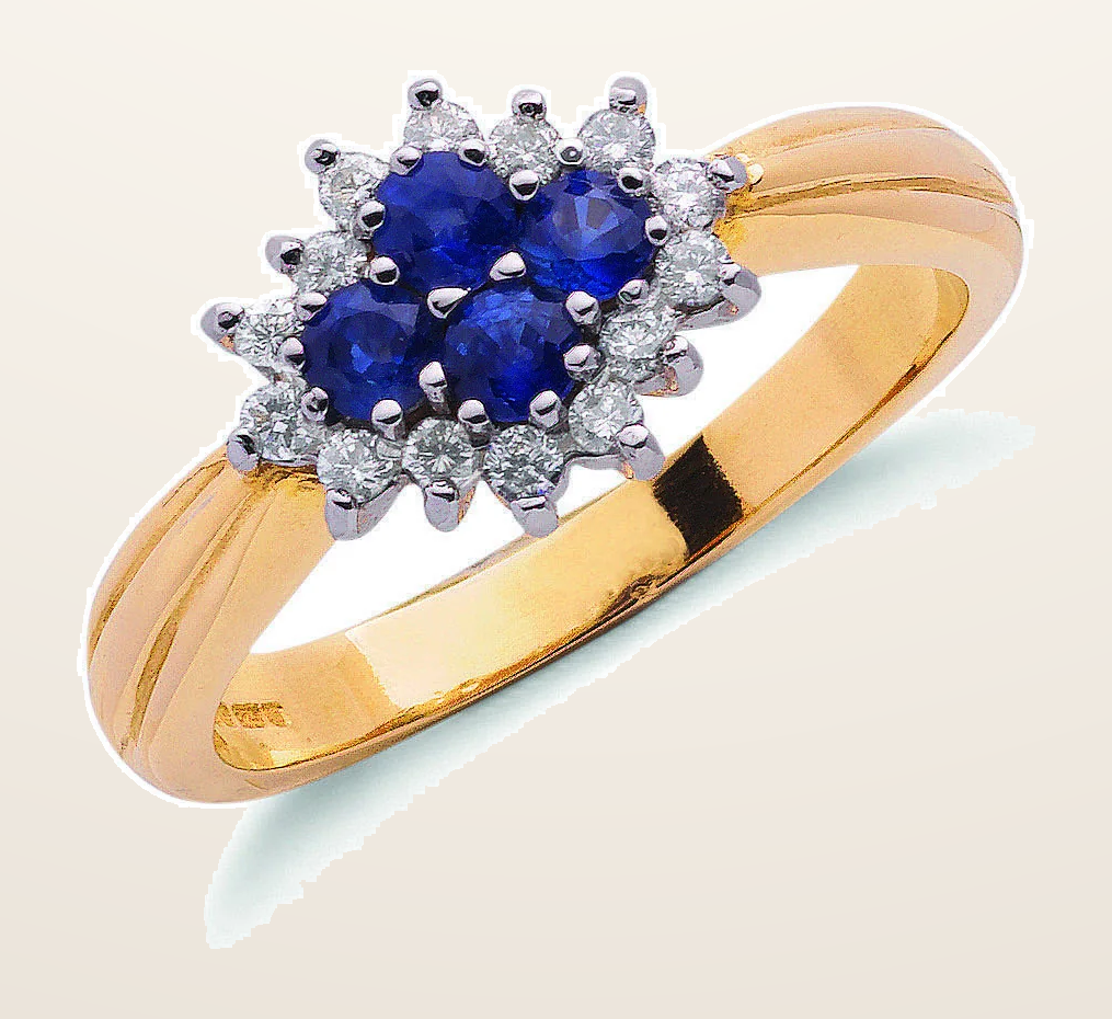 IT_ROLE:detail_crop | 9ct Yellow Gold 0.21ct Diamond & 0.45ct Sapphire Cluster Ring